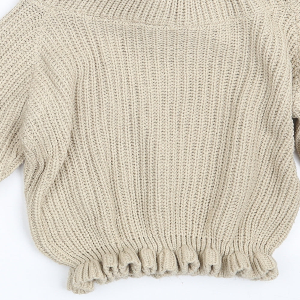 Brand and care label for Influence women’s beige boat neck acrylic jumper, size S