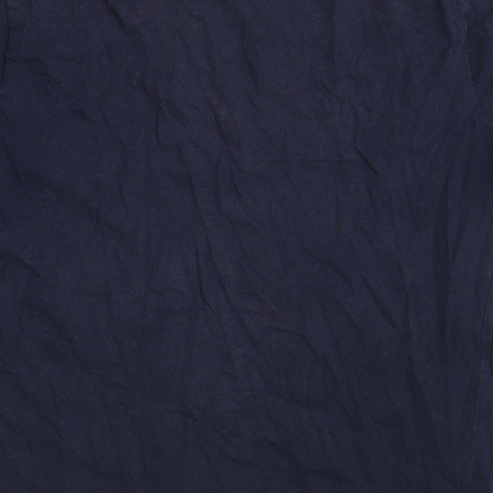 Brand and care label for Patrick boys’ blue 100% cotton basic t-shirt, size 13, years round neck