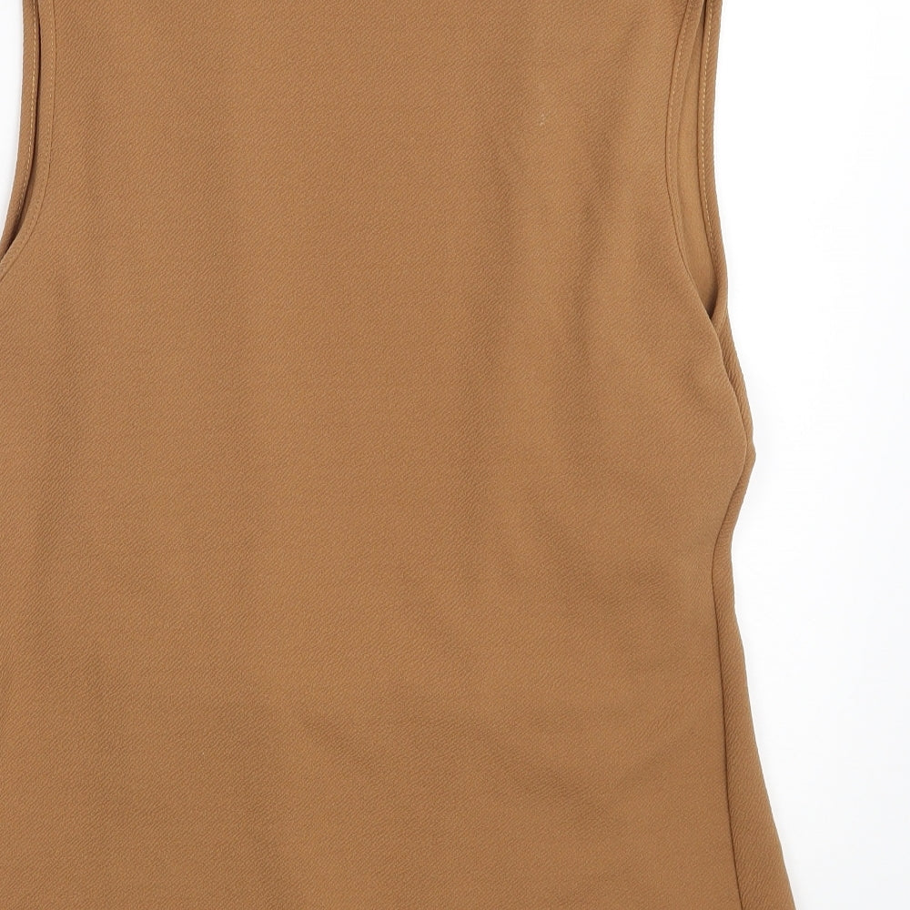 Brand and care label for Influence women’s brown v-neck polyester wrap jumper, size UK 10