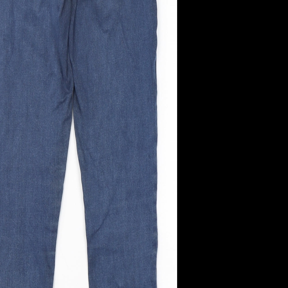 Brand and care label for Denim CO women’s blue cotton skinny jeans, size UK 12, 29-inch leg regular