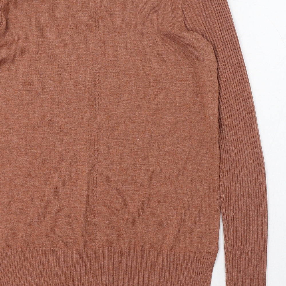 Primark Womens Brown V-Neck Acrylic Pullover Jumper Size 6 - Ribbed sleeves