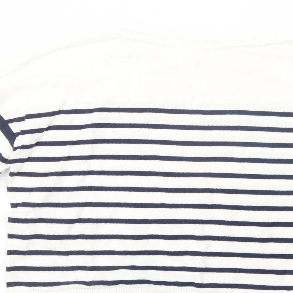 H&M Girls White Crew Neck Striped Cotton Pullover Jumper Size 11-12 Years Pullover