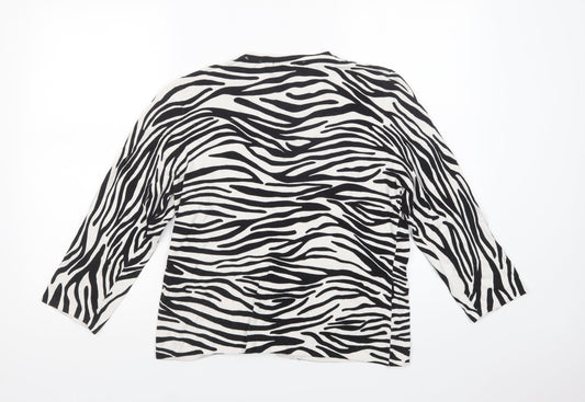 CC Womens White Scoop Neck Animal Print Viscose Cardigan Jumper Size L