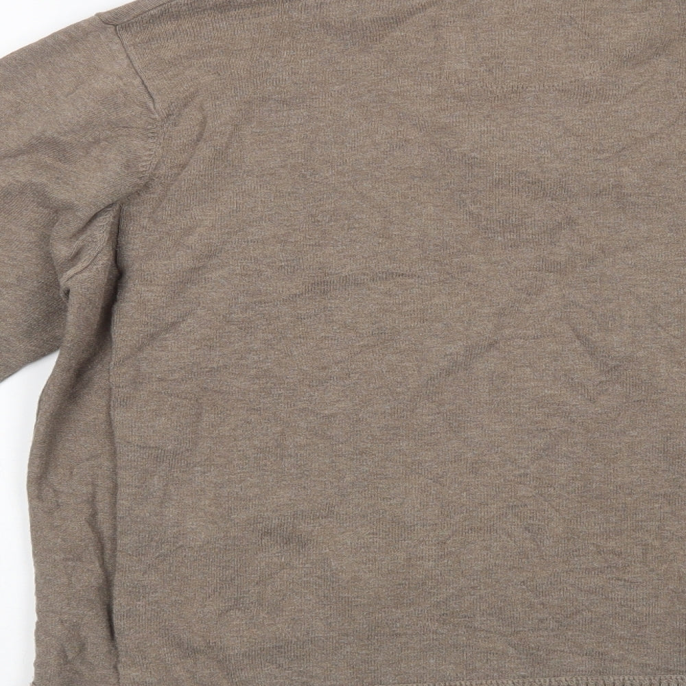 Brand and care label for Marks & Spencer men’s beige collared cotton henley jumper, size M