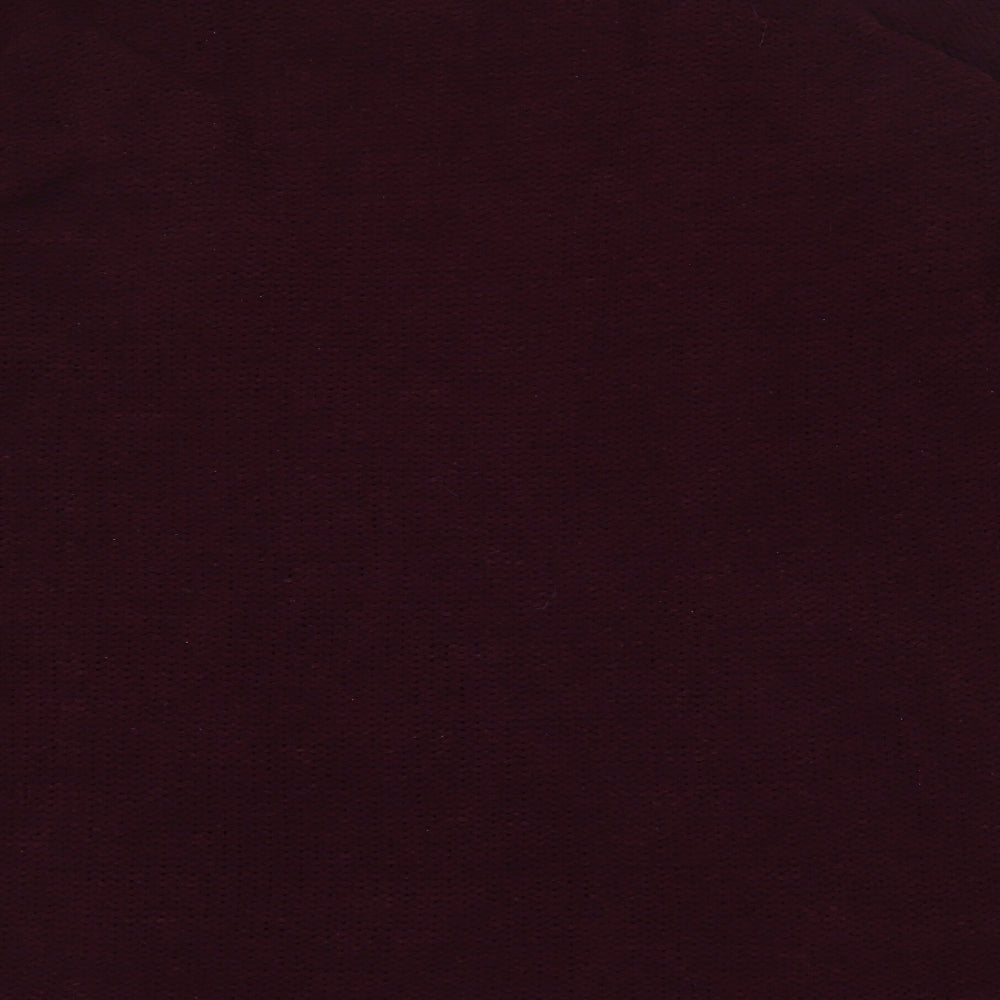 Brand and care label for American Eagle women’s purple v-neck polyester cardigan jumper, size XS