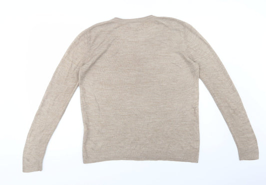 Primark Womens Beige Crew Neck Acrylic Pullover Jumper Size 12