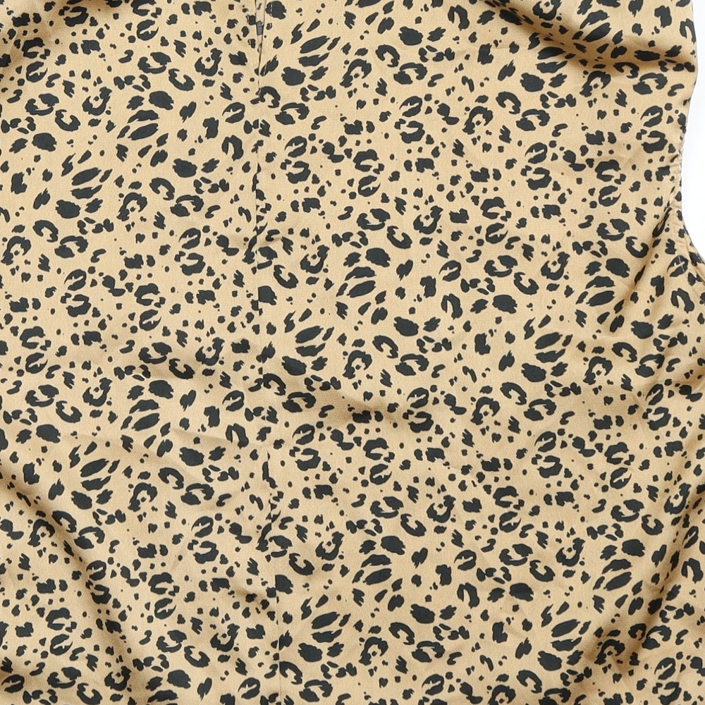 Primark Womens Brown Animal Print Polyester Basic Blouse Size 8 Round Neck