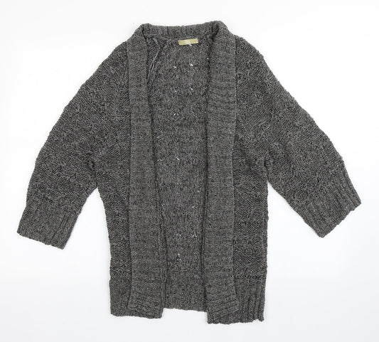 Additional front view of Tu women’s grey v-neck acrylic cardigan jumper, size UK 8