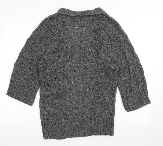 TU Womens Grey V-Neck Acrylic Cardigan Jumper Size 8