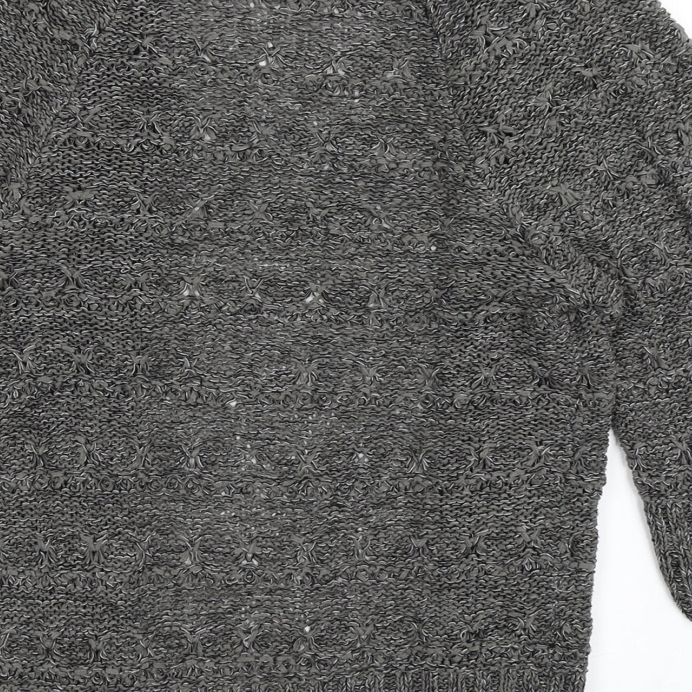 Brand and care label for Tu women’s grey v-neck acrylic cardigan jumper, size UK 8