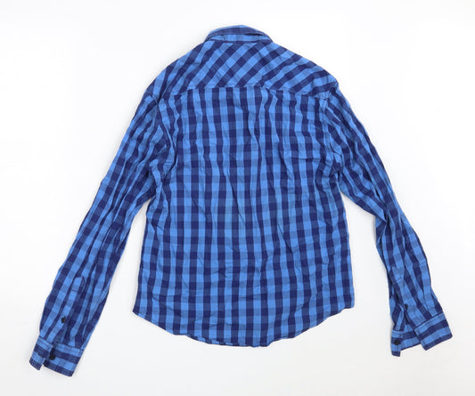 Mens UK Size S KINGPIN Blue Button-Up Long Sleeve Casual Shirt