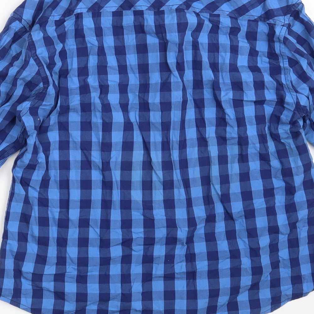 Mens UK Size S KINGPIN Blue Button-Up Long Sleeve Casual Shirt
