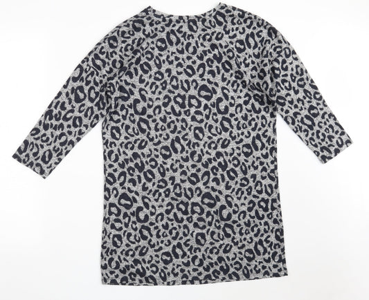 Back view of Tu women’s grey round neck animal print viscose jumper, size UK 8