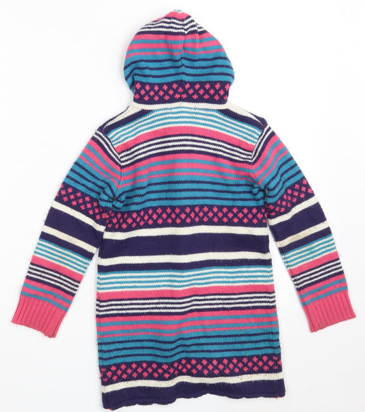 John Lewis Girls Multicoloured Round Neck Striped Acrylic Cardigan Jumper Size 5 Years Button