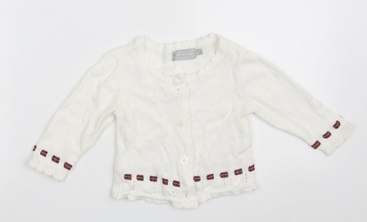 JPW JUNIOR Girls White 100% Cotton Cardigan Jumper Size 6-9 Months Button