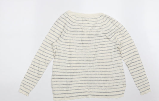 Gap Womens White V-Neck Striped Acrylic Pullover Jumper Size S