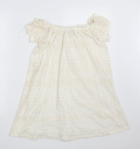 Topshop Womens Ivory Floral Cotton A-Line Size 6 Boat Neck