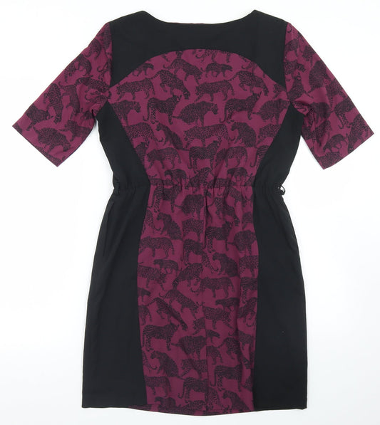Marks and Spencer Womens Purple Geometric Polyester Sheath Size 12 Round Neck - Leopard Print