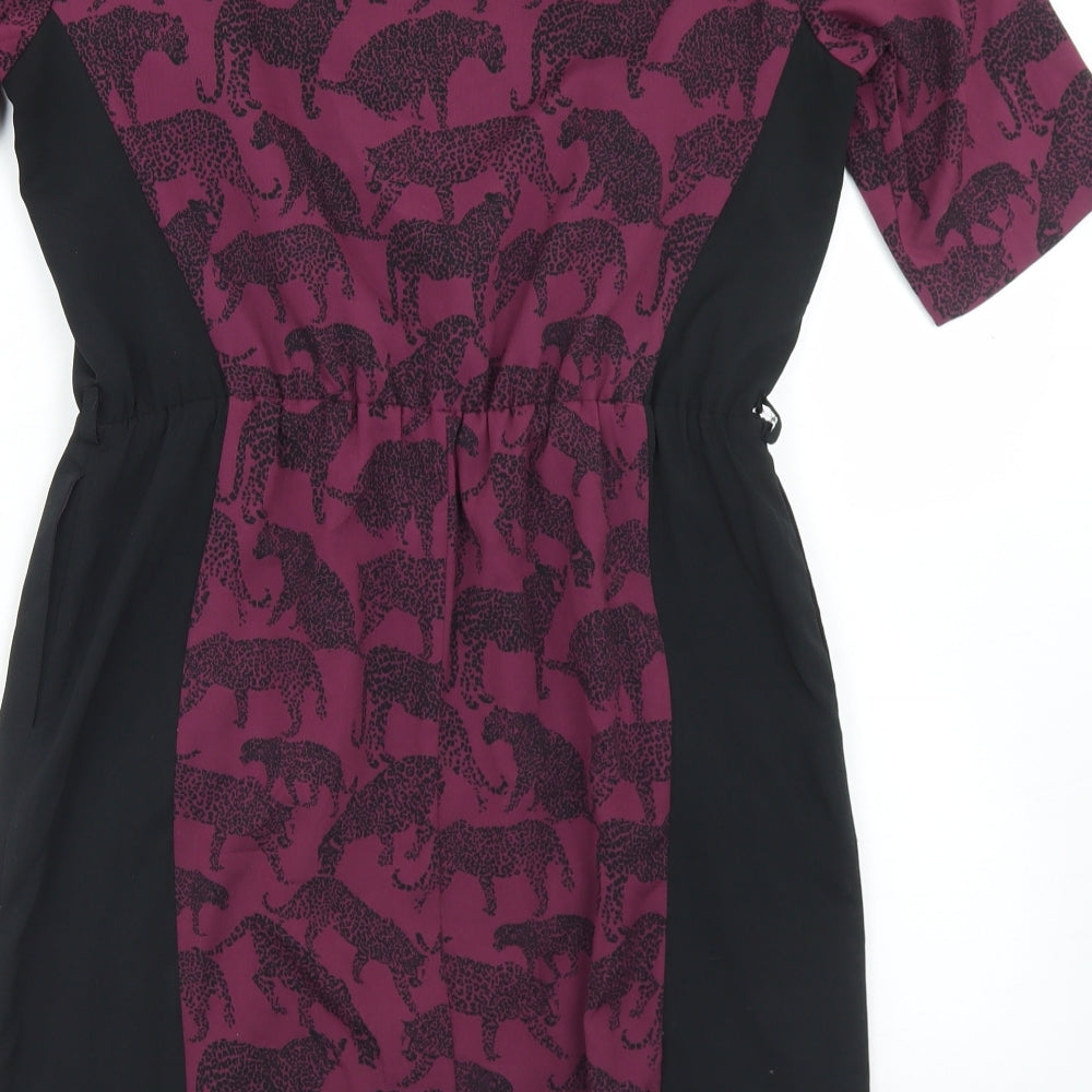 Marks and Spencer Womens Purple Geometric Polyester Sheath Size 12 Round Neck - Leopard Print