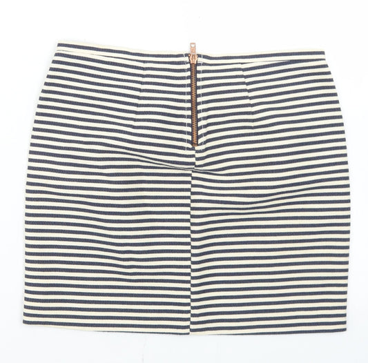 H&M Womens Blue Striped Cotton Straight & Pencil Skirt Size 6 Zip