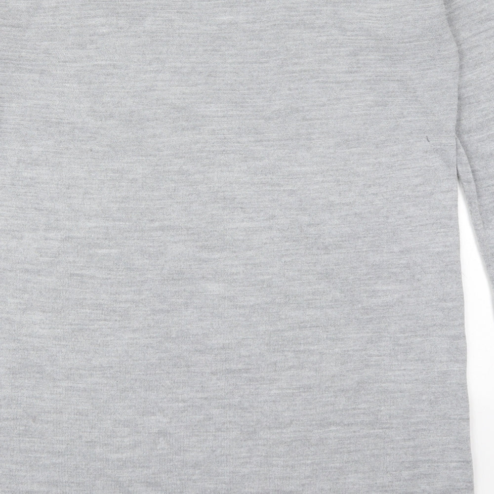 Brand and care label for Atmosphere women’s grey acrylic jumper dress, size S, crew neck pullover