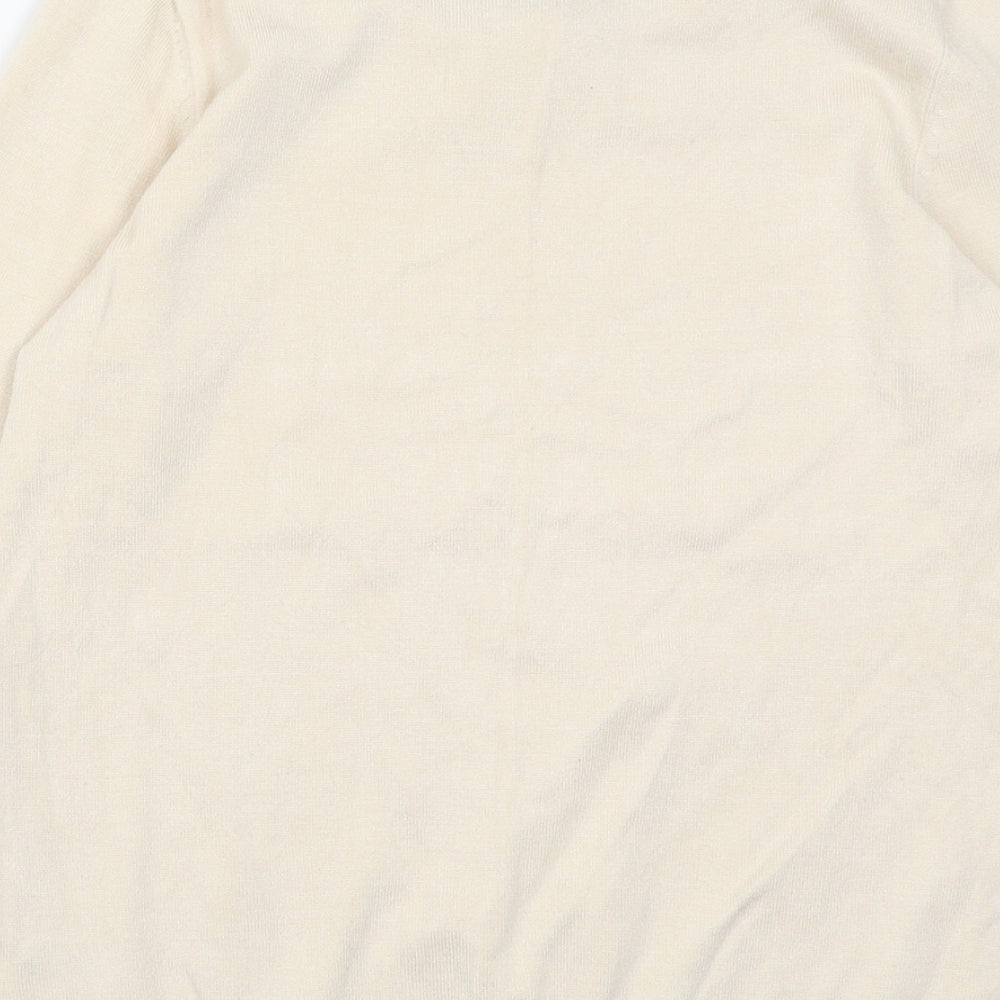 Brand and care label for David Emanuel women’s beige collared viscose jumper, size XS