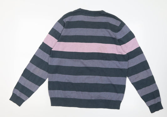 Autograph Mens Purple Crew Neck Striped Cotton Pullover Jumper Size M