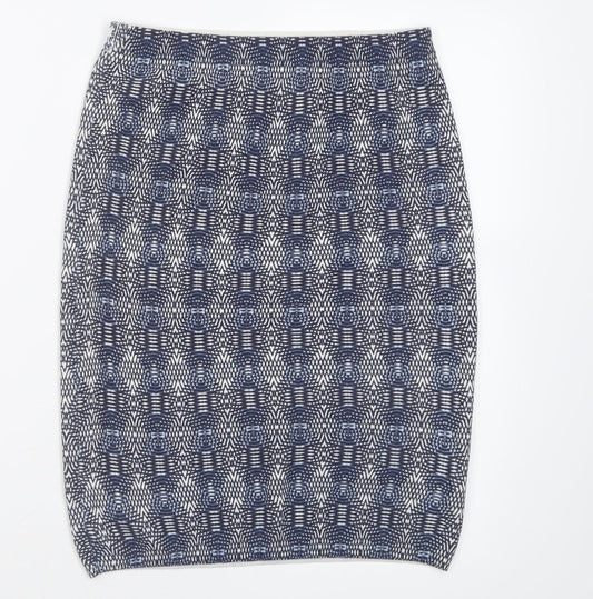 NEXT Womens Blue Geometric Cotton A-Line Skirt Size 8