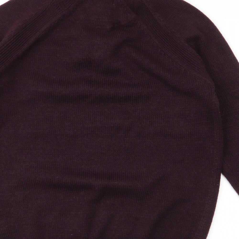 Brand and care label for Industrialize women’s purple high neck acrylic jumper, size S