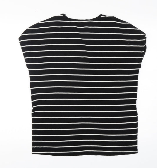 F&F Womens Black Round Neck Striped Viscose Pullover Jumper Size 10