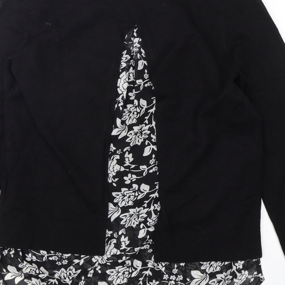 Brand and care label for George women’s black round neck floral viscose jumper, size UK 8