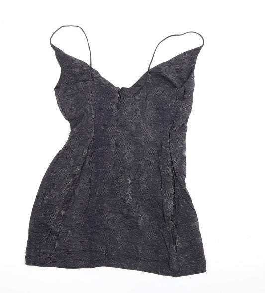 Topshop Womens Grey Animal Print Viscose Wrap Dress Size 4 V-Neck Zip