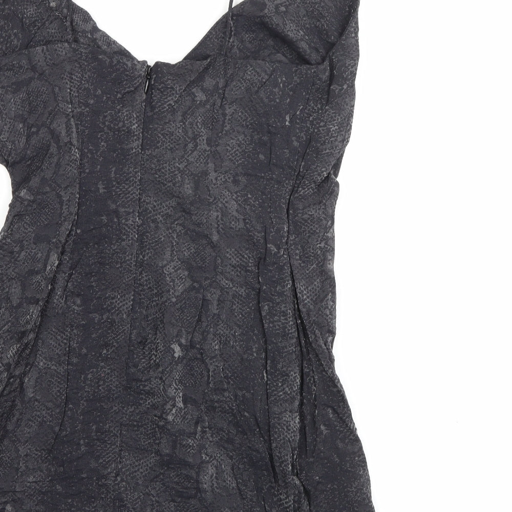 Topshop Womens Grey Animal Print Viscose Wrap Dress Size 4 V-Neck Zip