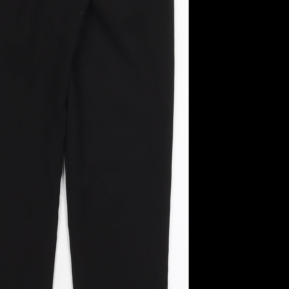 Brand and care label for New Look women’s black polyester trousers, size UK 8, 25.5-inch leg regular hook & eye