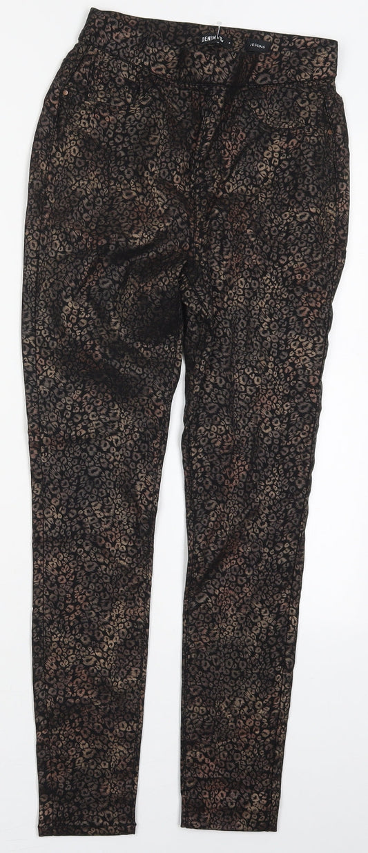 Additional front view of Tu women’s brown animal print viscose jegging jeans, size UK 8, 27-inch leg regular