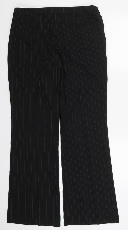 b.young Womens Black Striped Polyester Trousers Size 14 L32 in Regular Hook & Eye