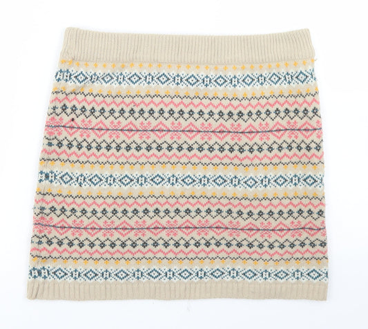 Back view of Atmosphere women’s beige fair isle acrylic a-line skirt, size UK 12