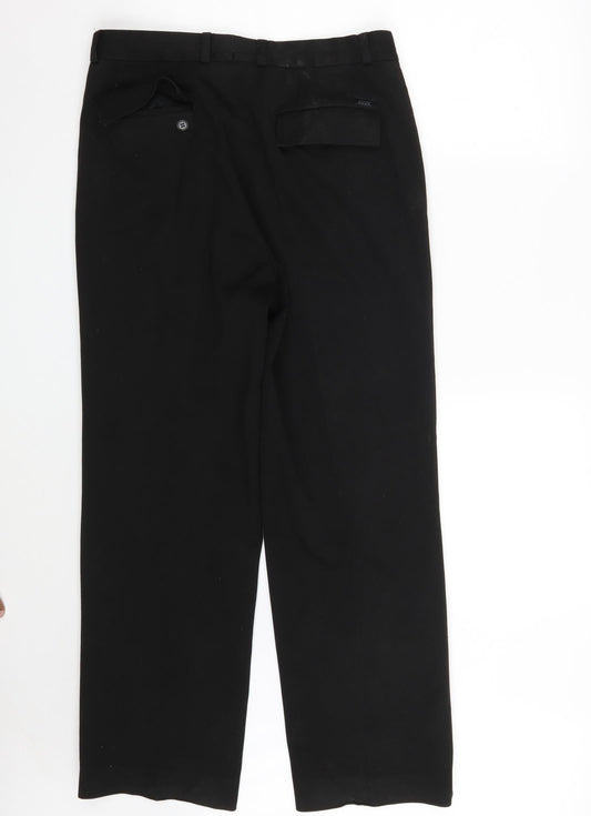 REMUS Mens Black Polyester Trousers Size 32 in L29 in Regular Zip