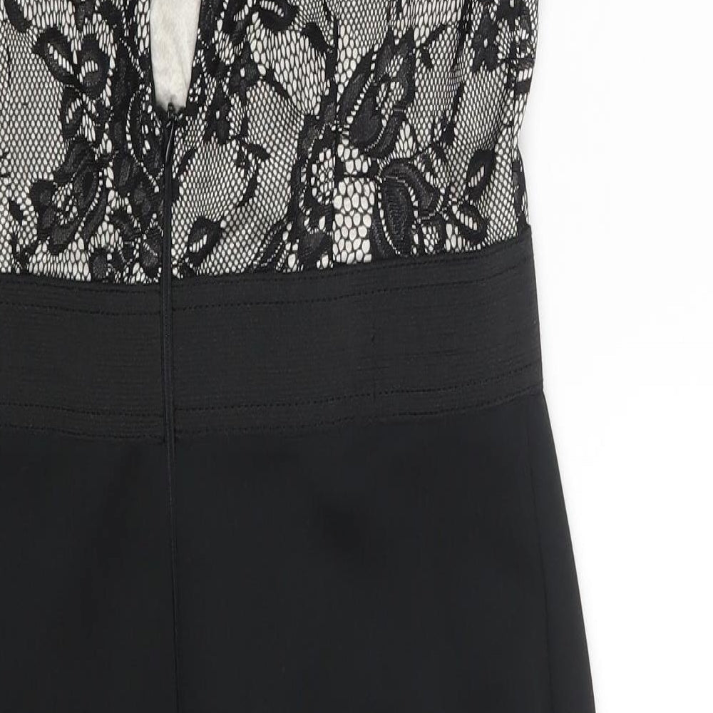 AX Paris Womens Black Floral Polyester Bodycon Size 10 V-Neck Zip