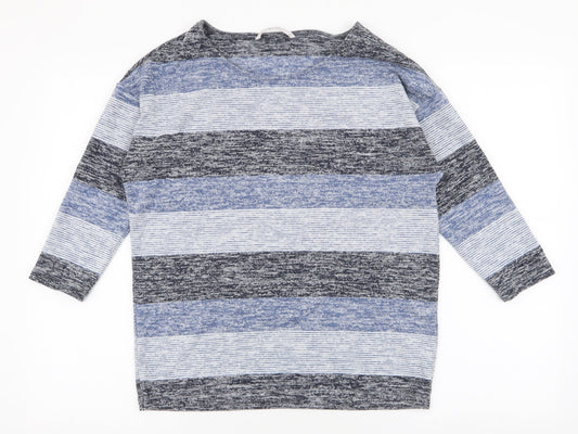 Additional front view of Tu women’s blue round neck striped polyester jumper, size UK 10