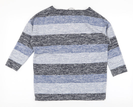 TU Womens Blue Round Neck Striped Polyester Pullover Jumper Size 10