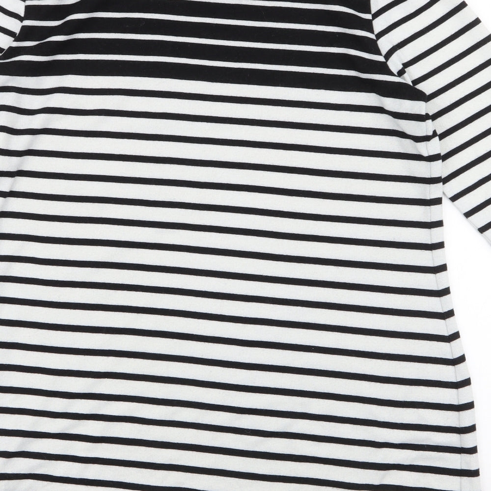 F&F Womens White Round Neck Striped Polyester Pullover Jumper Size 12