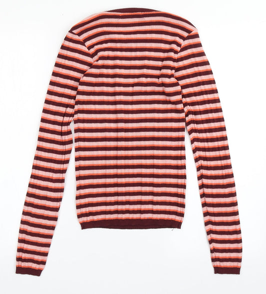 Primark Womens Pink High Neck Striped Polyester Pullover Jumper Size XS
