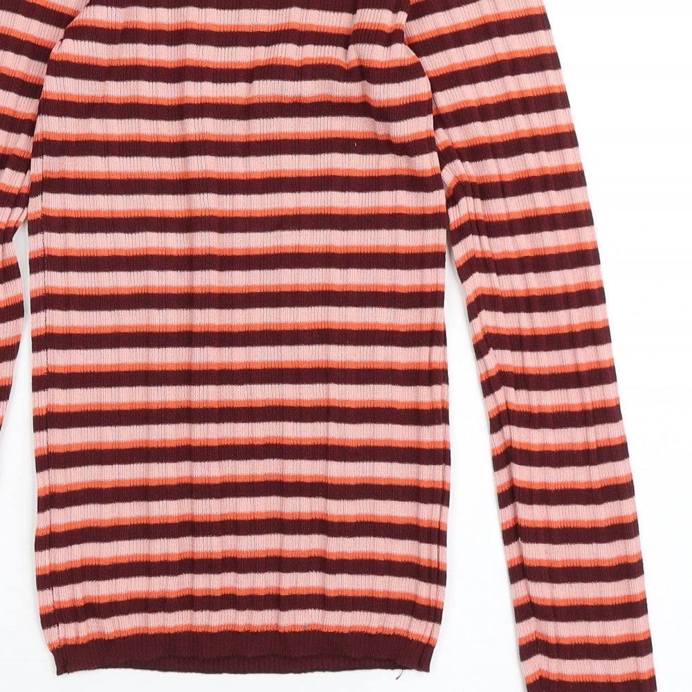 Primark Womens Pink High Neck Striped Polyester Pullover Jumper Size XS