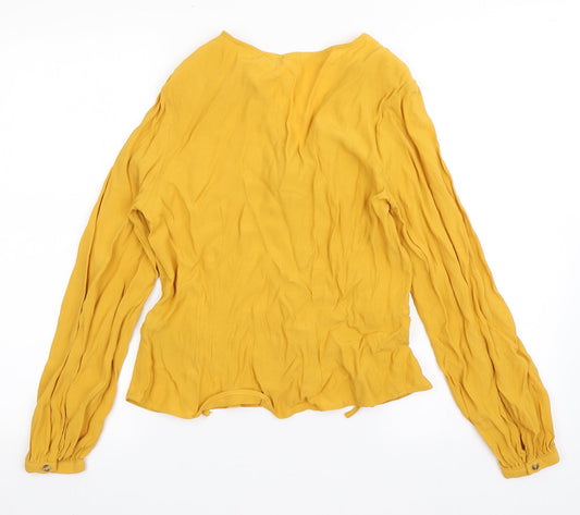 H&M Womens Yellow Viscose Basic Blouse Size 8 V-Neck