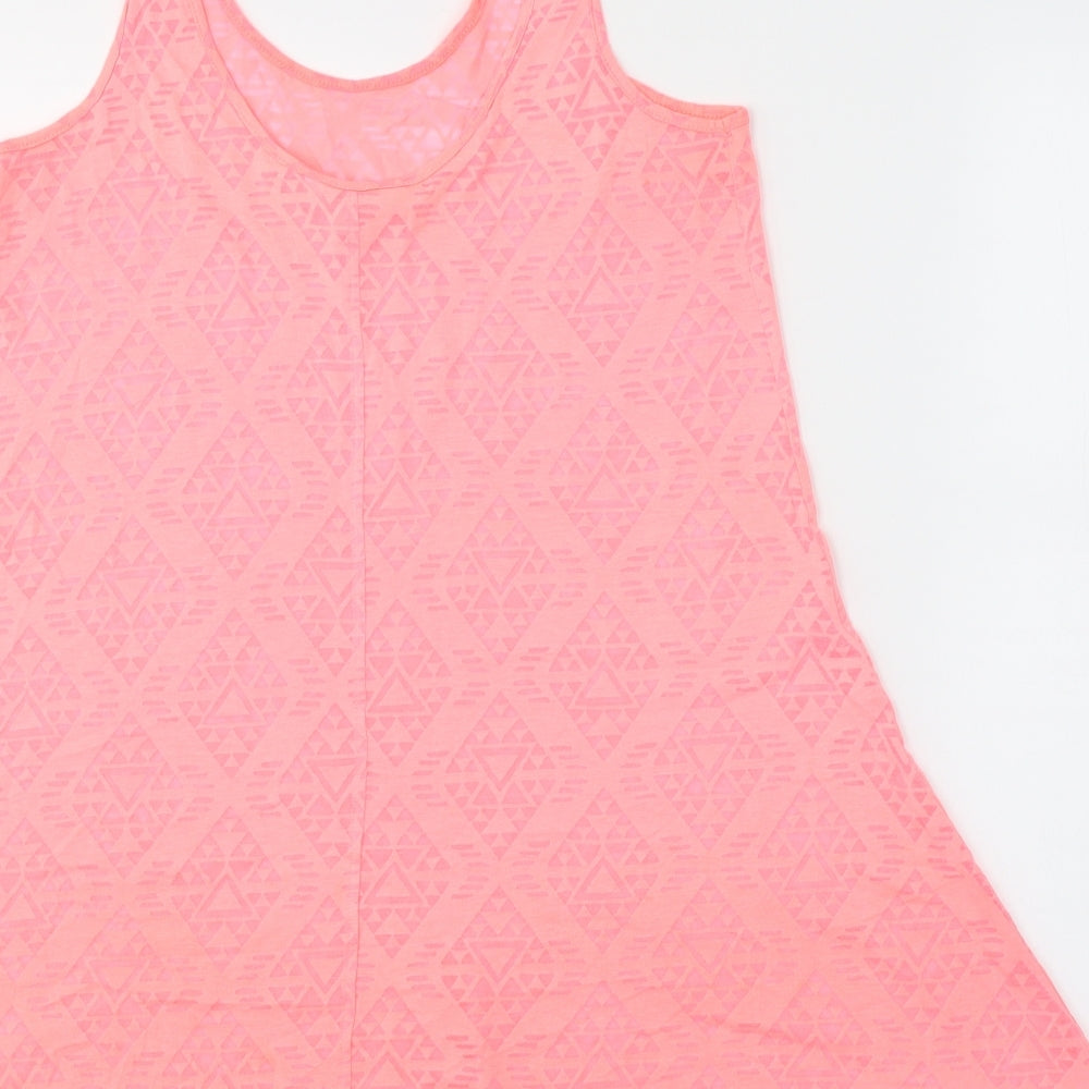 Brand and care label for Papaya women’s pink geometric cotton tunic tank, size UK 8, round neck