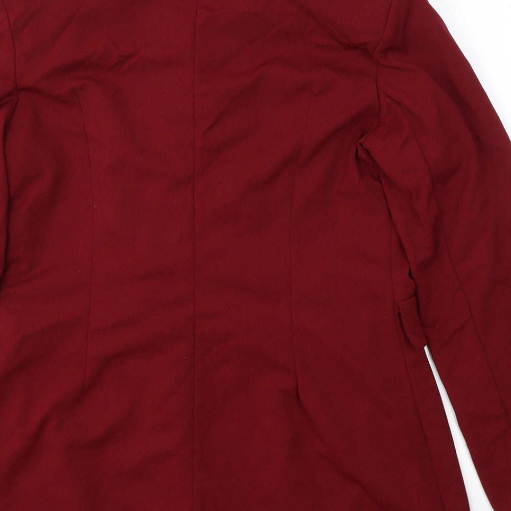 Brand and care label for Made in Italy women’s red jacket blazer, size M, button