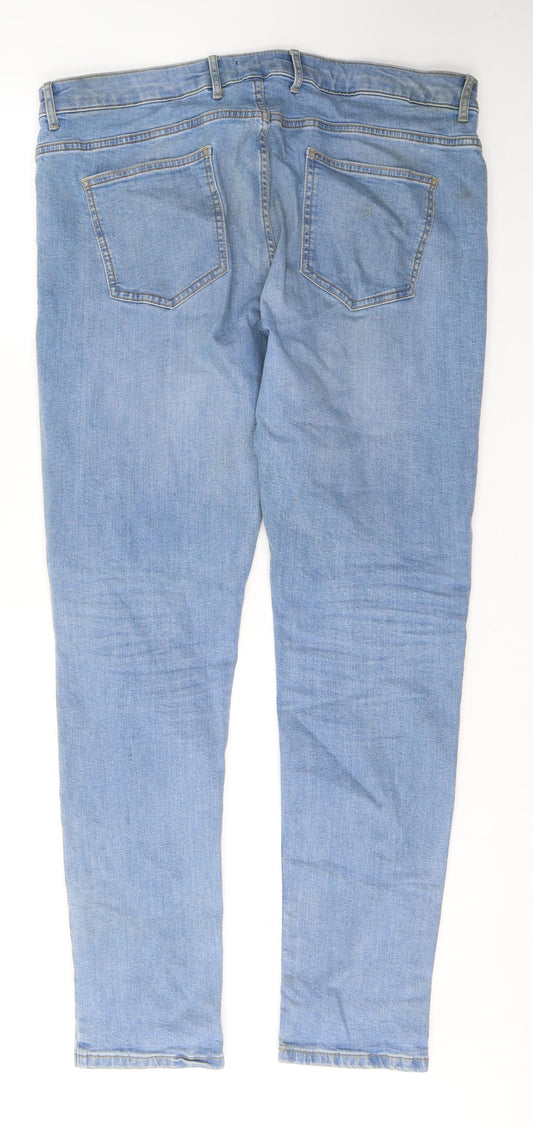 Back view of River Island women’s blue cotton skinny jeans, size UK 36, in, 34-inch leg regular button