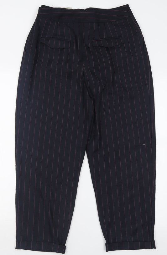 Topshop Womens Black Striped Polyester Trousers Size 10 L28 in Regular Hook & Eye