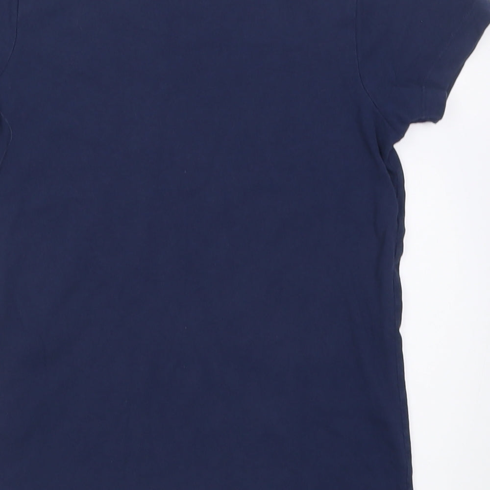 Brand and care label for Matalan boys’ blue cotton basic t-shirt, size 8, years crew neck pullover